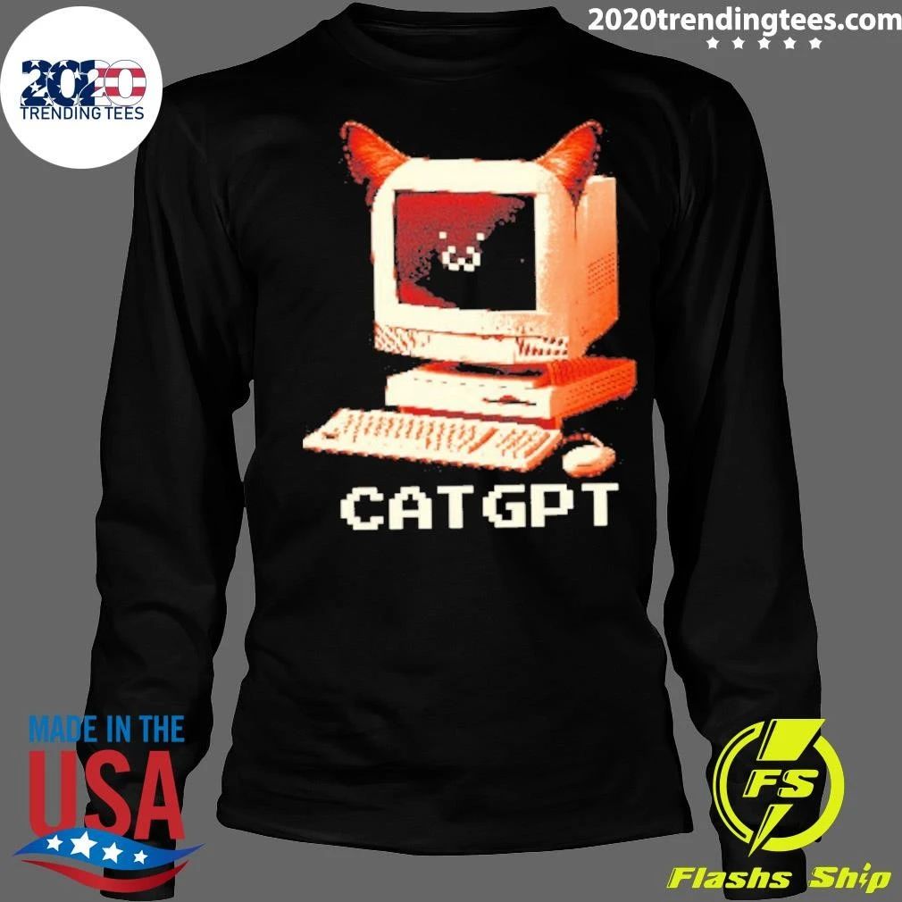 Catgpt Retro Computer Meme Cat Pixel Art Shirt