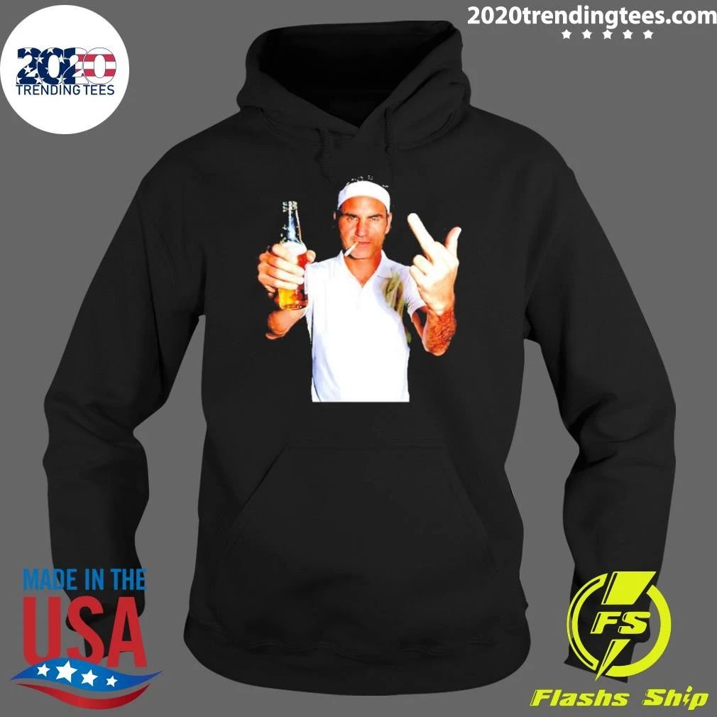 Roger Federer Tennis 2026 Middle Finger Smoking And Beer Shirt