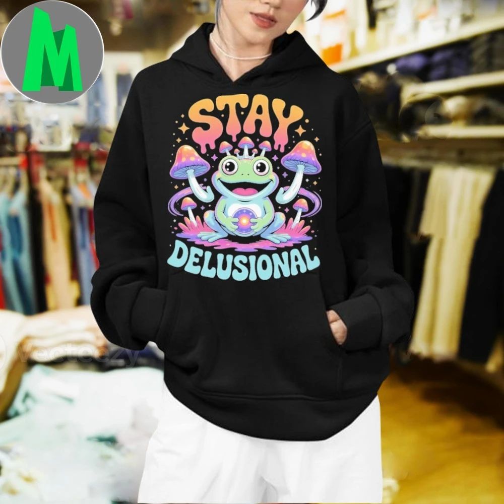 Stay Delusional Frog & Mushrooms Psychedelic Shirt