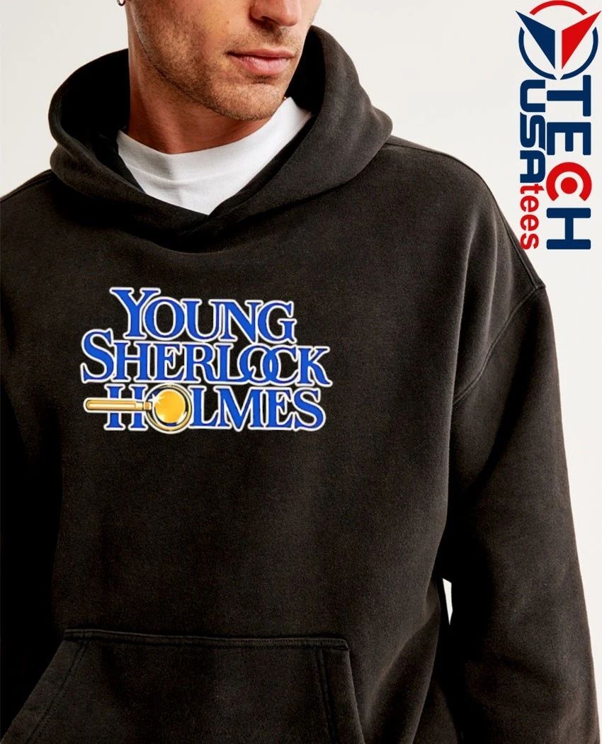 Millie Bobby Brown wearing young sherlock holmes shirt