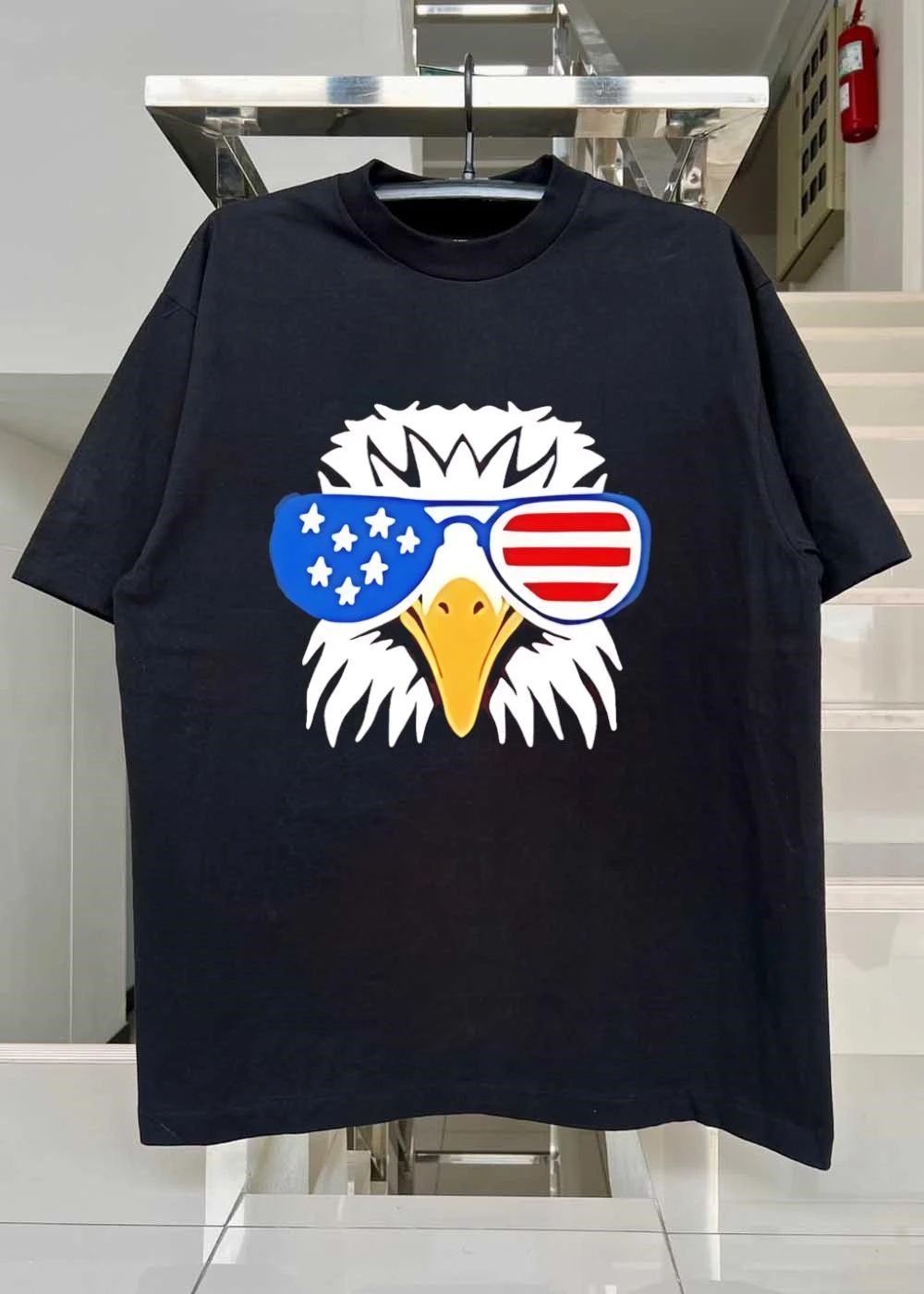 Patriotic Eagle in Flag Sunglasses American Pride Unisex T-Shirt