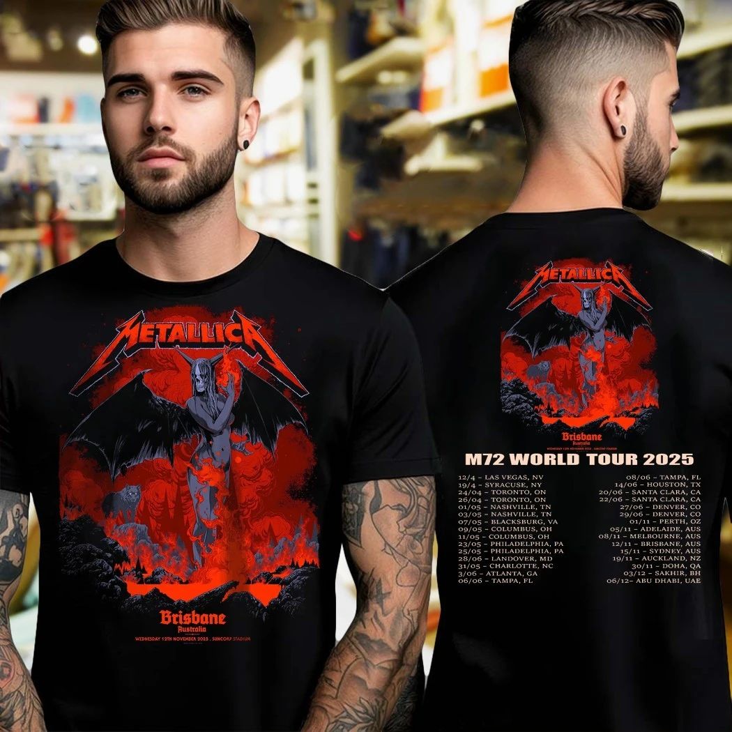Metallica’s M72 World Tour 2025 will arrive in Brisbane, Australia, on November 12, 2025 Two Sided Shirt