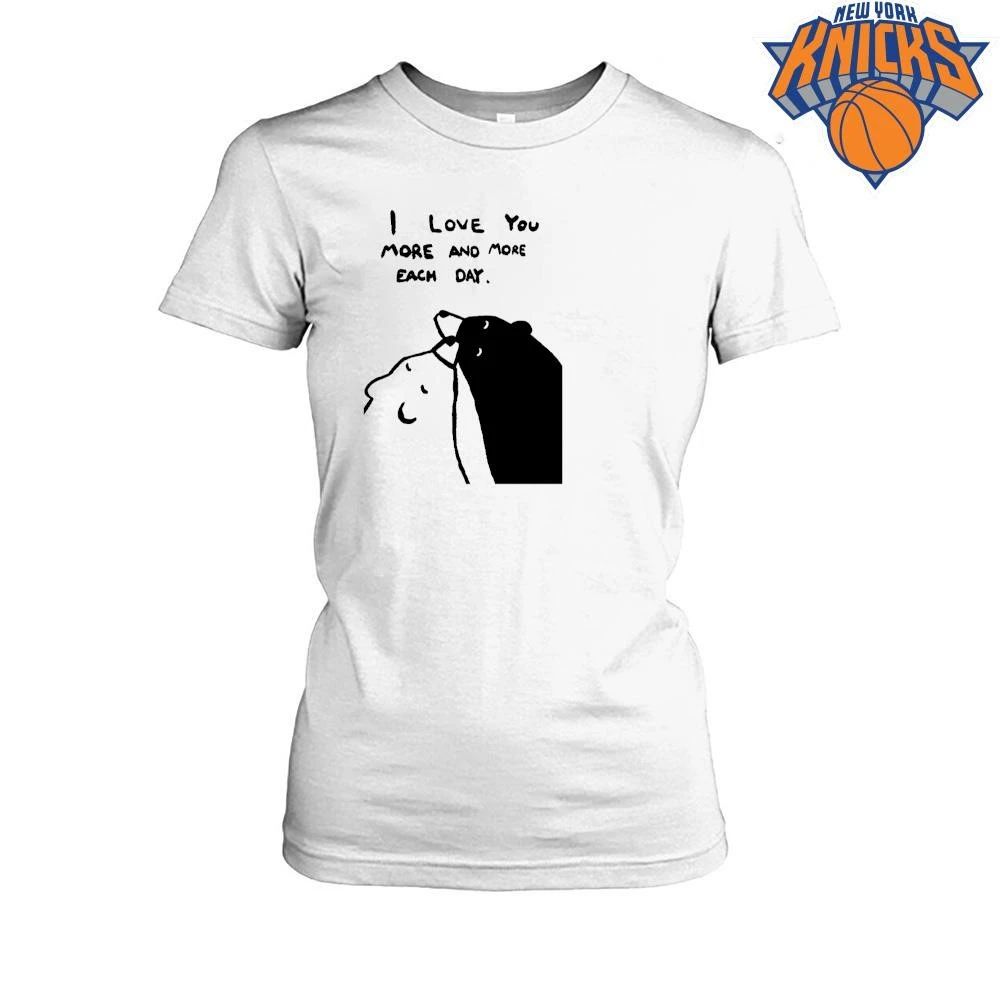 I Love You More Minimalist Polar Black Bear Hug Cute Quote White Cotton T Shirt