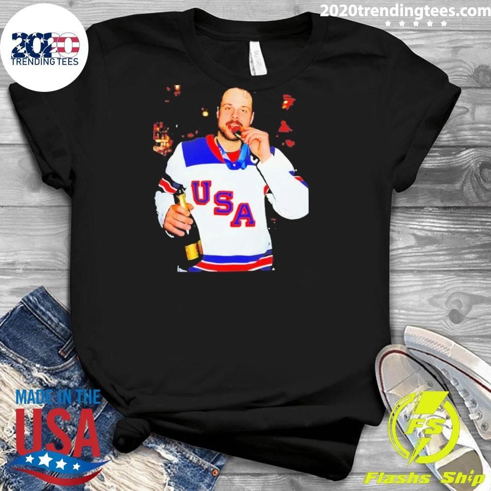 Auston Matthews Usa Hockey Champions Medal And Beer Shirt