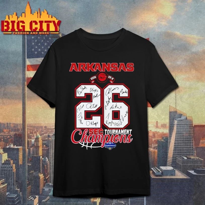 Arkansas Razorbacks 2026 Sec tournament champions 26 signatures T-shirt