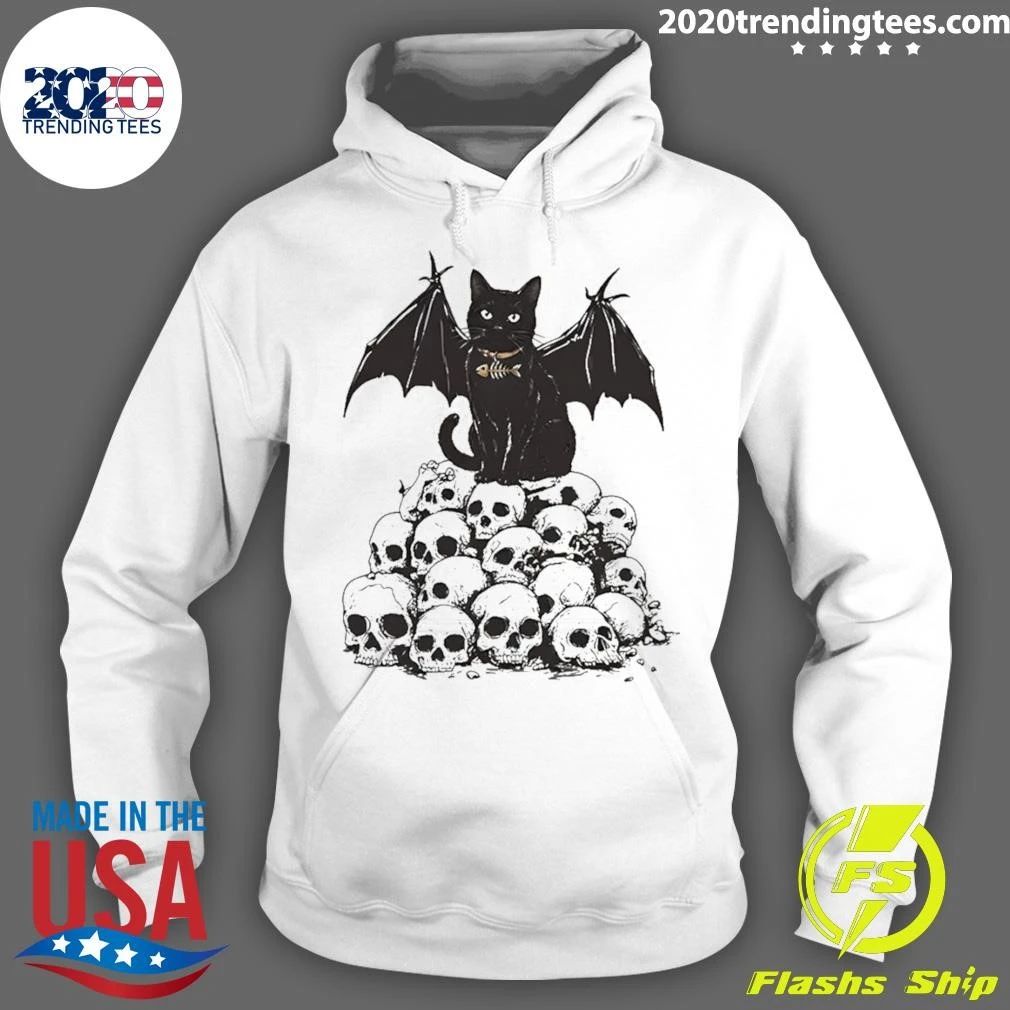 Black Bat Human Skulls Bone Fish Charm Shirt