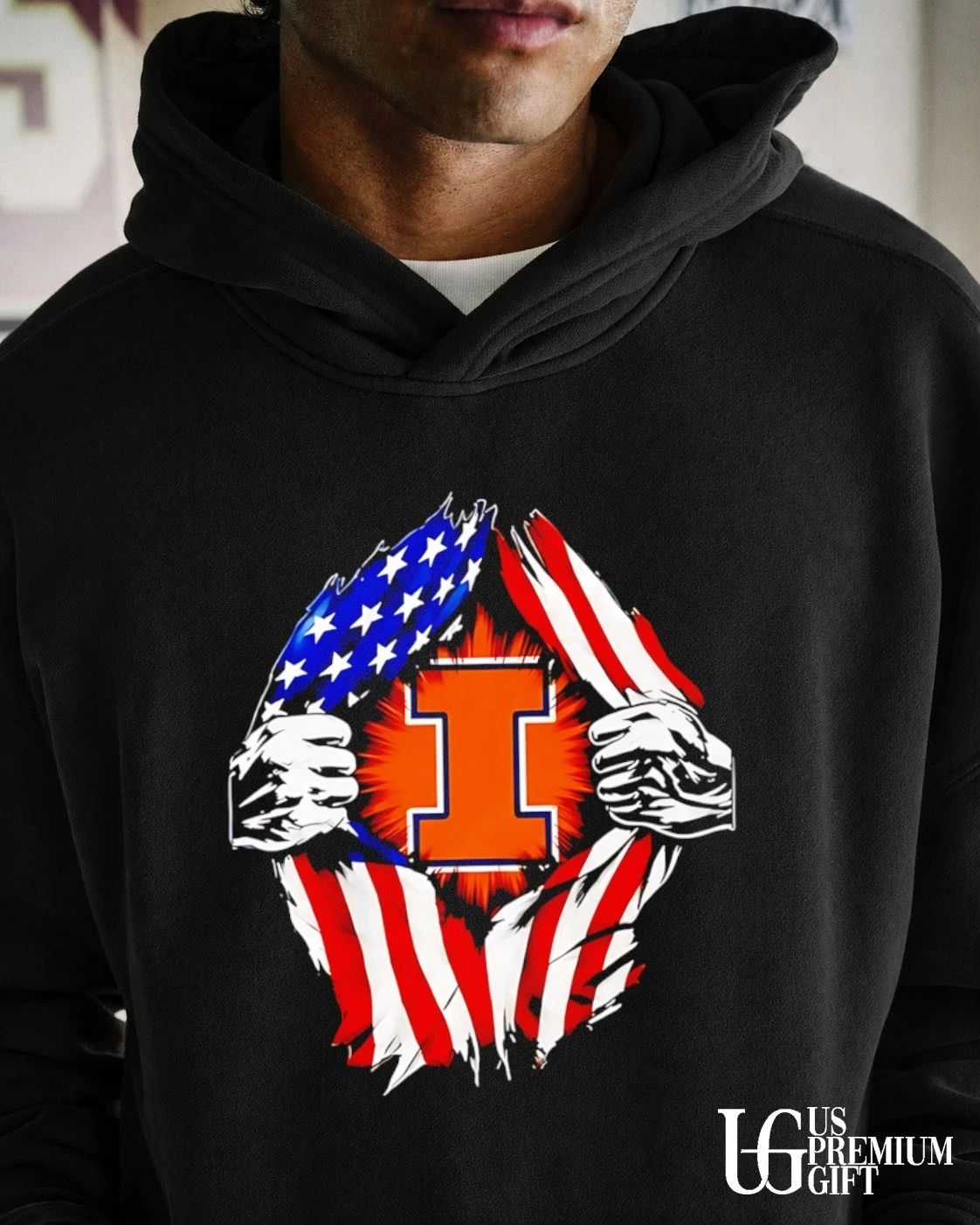 Illinois Fighting Illini inside me American flag logo shirt