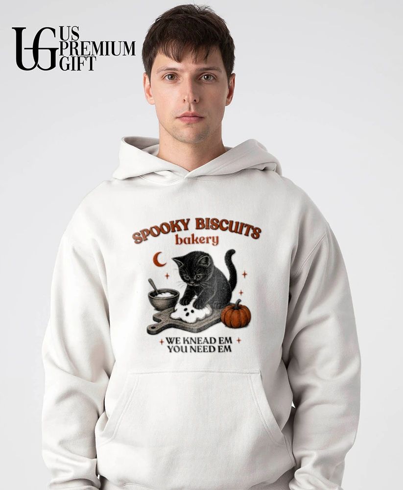 Black Cat Halloween spooky biscuits bakery we knead em you need em shirt