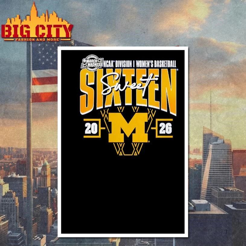 Michigan Wolverines Women’s 2026 NCAA Women’s Basketball Tournament March Madness Sweet 16 Court Graphic Shirt