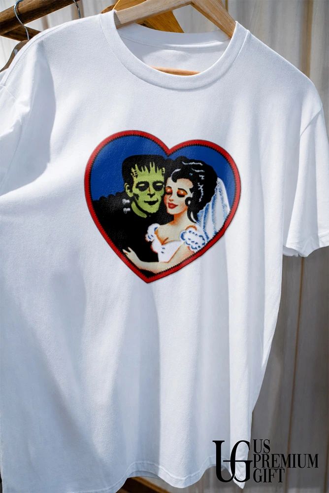 Frankenstein’s Monster and Bride of Frankenstein Romance Heart Halloween shirt