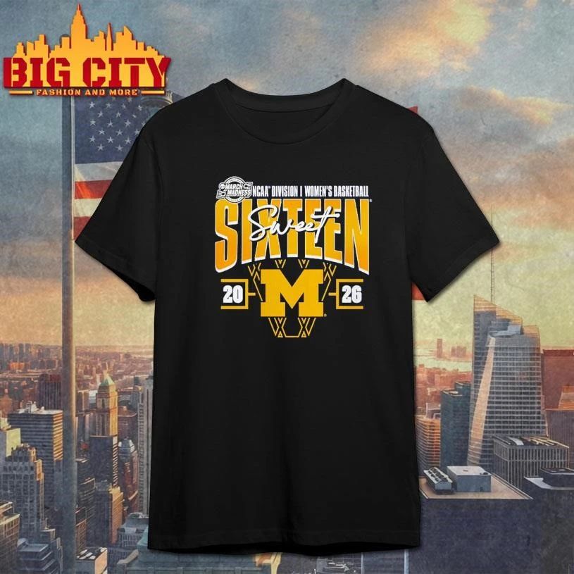 Michigan Wolverines Women’s 2026 NCAA Women’s Basketball Tournament March Madness Sweet 16 Court Graphic Shirt