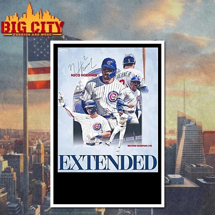 Nico Hoerner Chicago Cubs Second Baseman Extended Signature Shirt