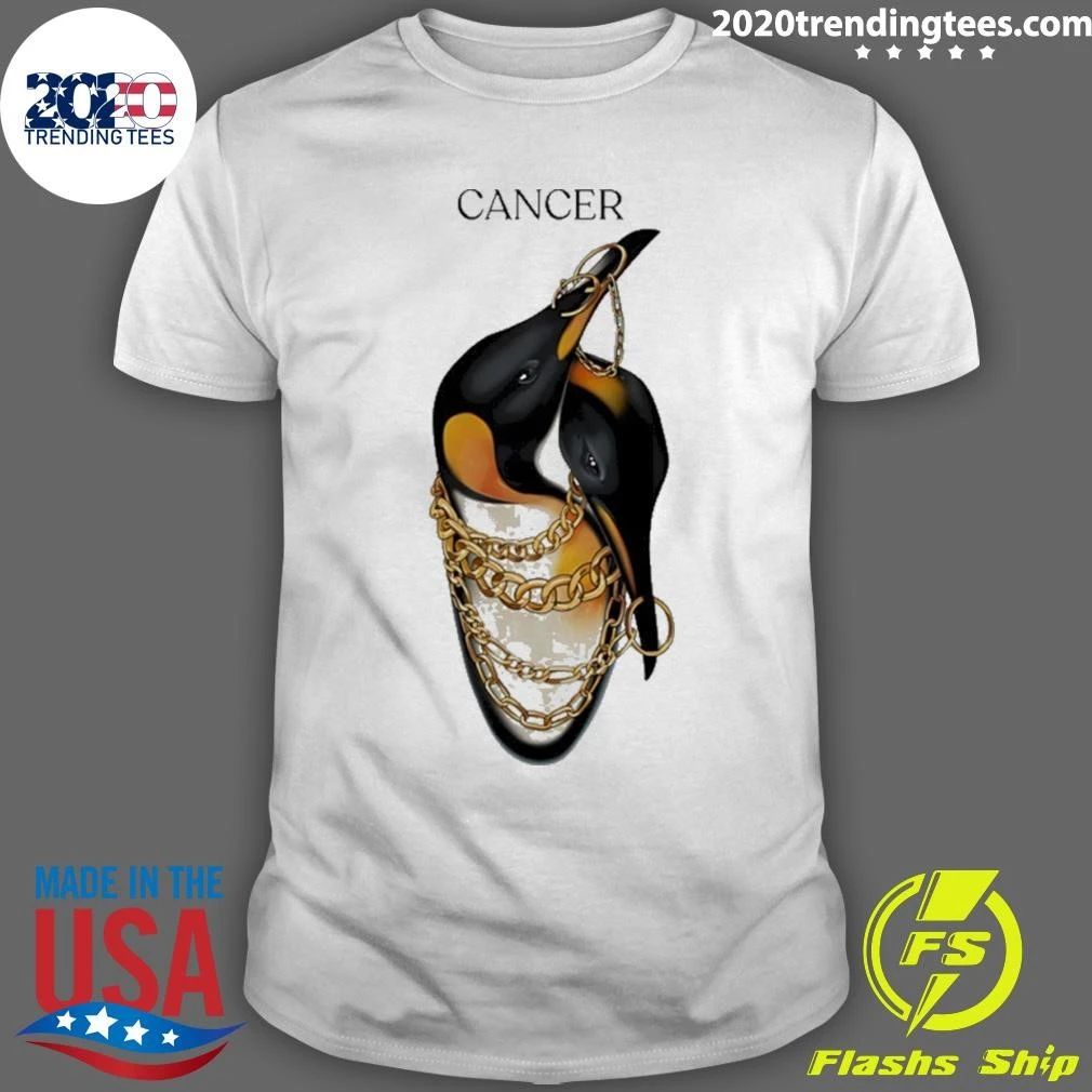 Cancer Zodiac Penguin with Gold Chains Shirt