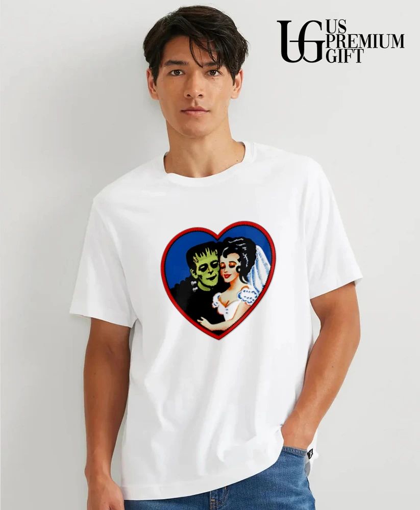 Frankenstein’s Monster and Bride of Frankenstein Romance Heart Halloween shirt