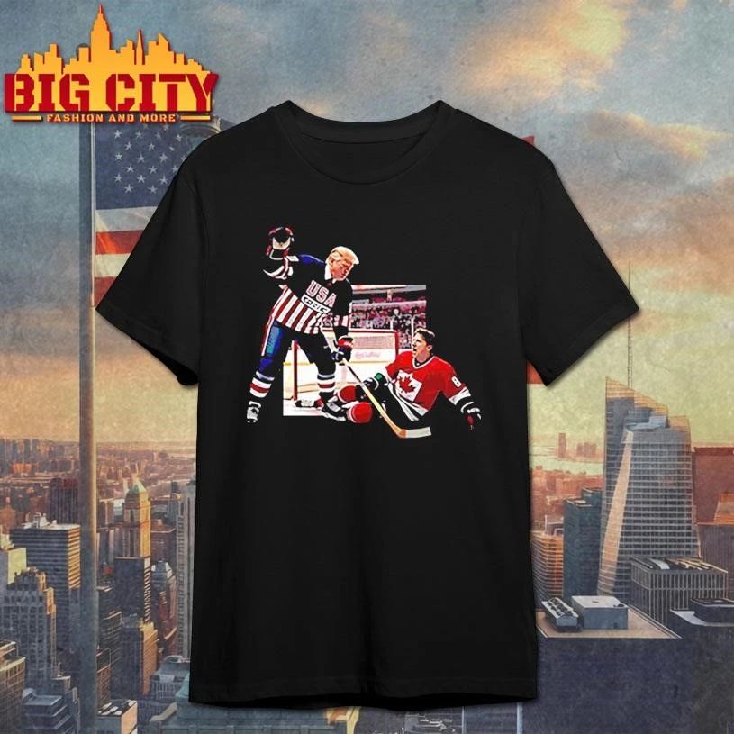 Trump Defeating Justin Trudeau Funny Hockey Shirt