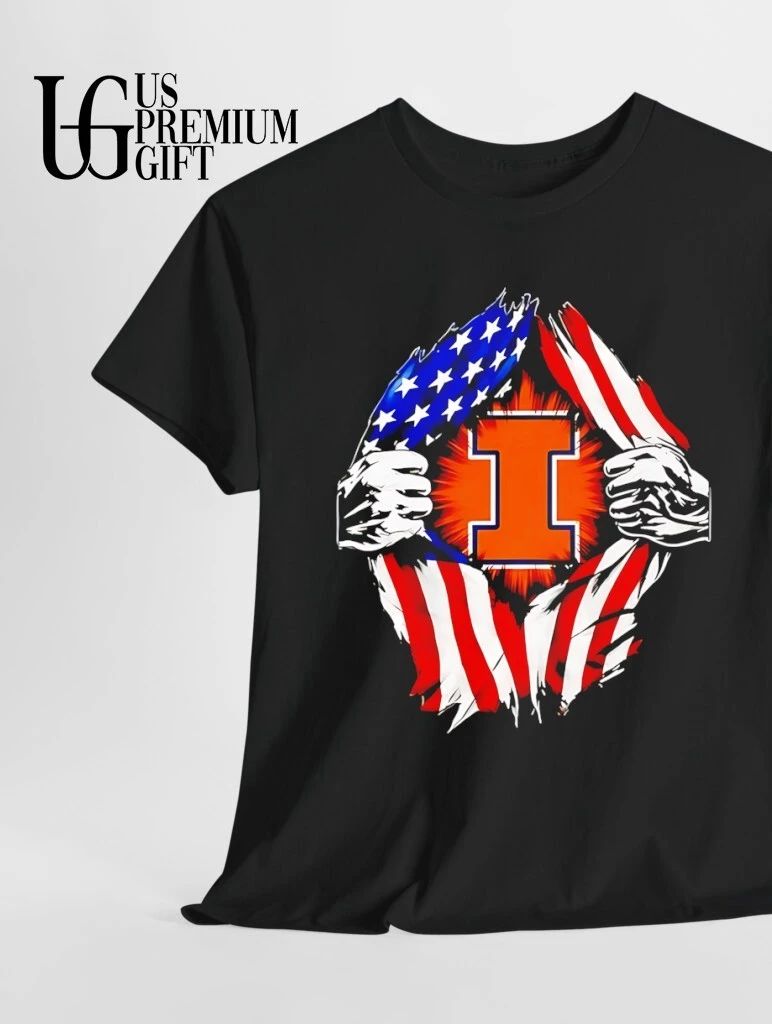 Illinois Fighting Illini inside me American flag logo shirt