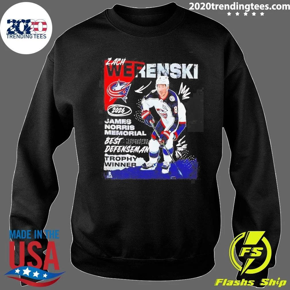 Zach Werenski Columbus Blue Jackets Fanatics Youth 2026 Norris Trophy Shirt