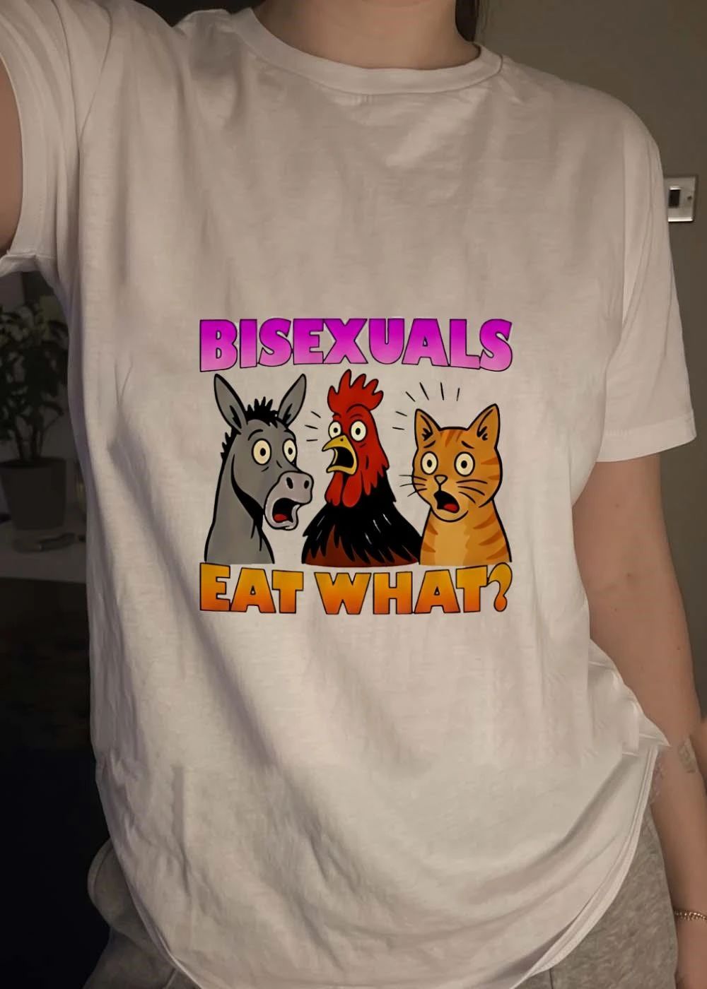 Bisexuals Eat What Funny Donkey Rooster Cat shirt