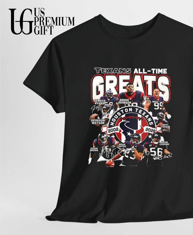 Houston Texans All Time Greats 2002-2026 signatures graphic shirt