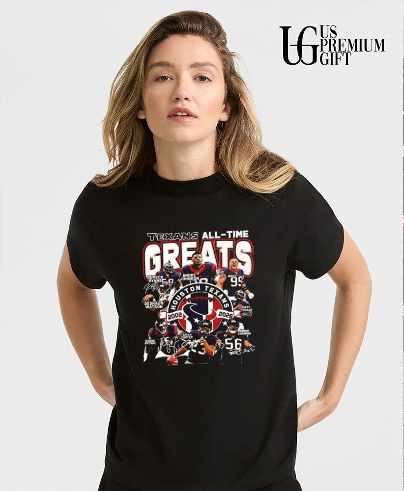 Houston Texans All Time Greats 2002-2026 signatures graphic shirt