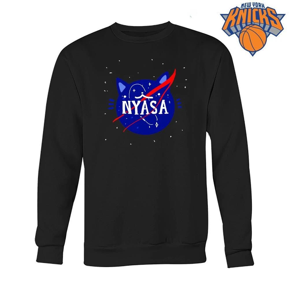 Nyasa Cute Blue Cat NASA Space Parody Logo Shirt