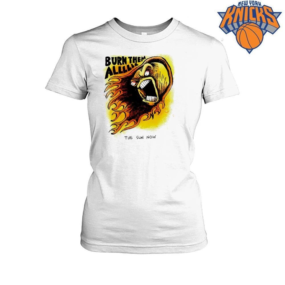 Burn Them All The Sun Now Angry Flaming Face Sunburn Summer Comic shirt
