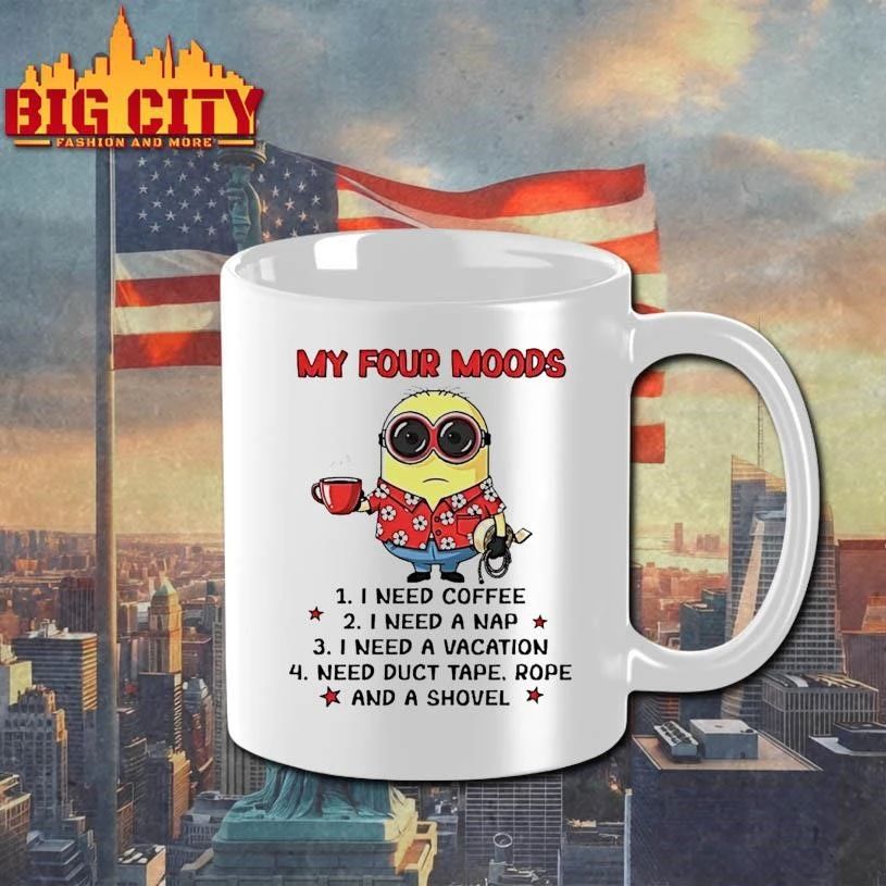 Minion My Four Moods I Need Coffee I Need A Nap I Need A Vacation Need Duct Tape Graphic Shirt