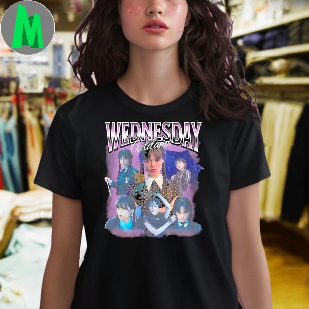 Wednesday Addams Season 2 Character Collage Gothic Purple Themed Shirt