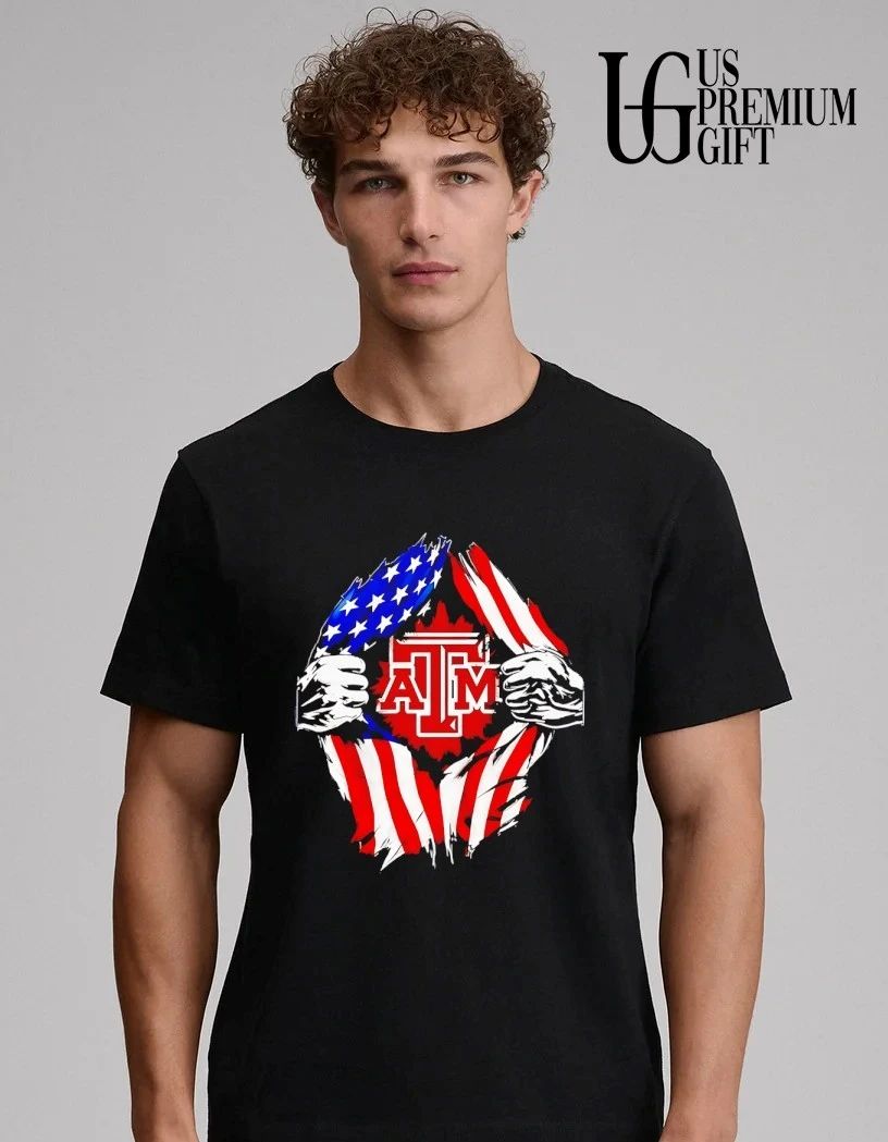 Texas A&M University inside me American flag logo shirt