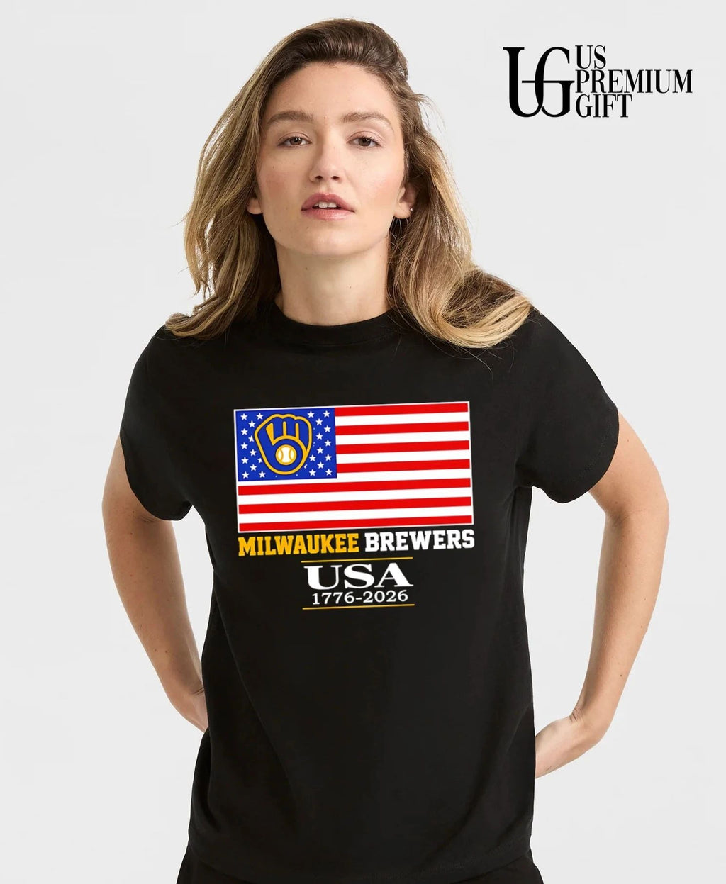 Milwaukee Brewers USA 1776-2026 American flag logo shirt