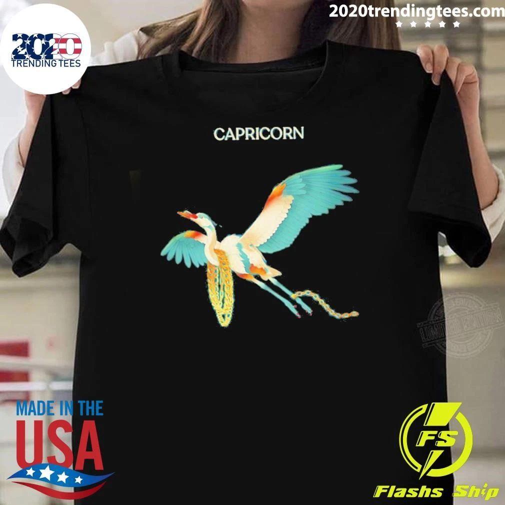Capricorn Heron With Gold Chains Zodiac Shirt