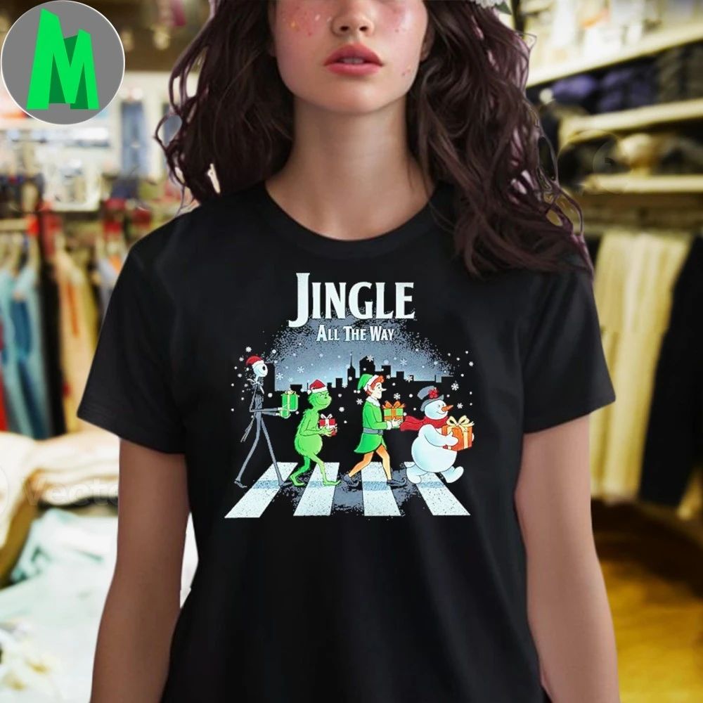 Jack Skellington And the Elf and Frosty the Snowman Jingle All the Way Jingle Road Shirt