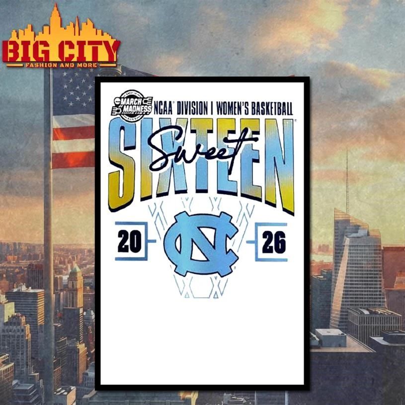 North Carolina Tar Heels 2026 NCAA Women’s Basketball Tournament March Madness Sweet 16 Court Shot College Shirt