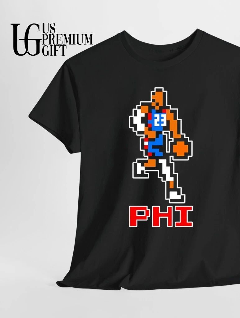 Philadelphia 76ers Phi 8 Bit Pixel art basketball player dribbling shirt