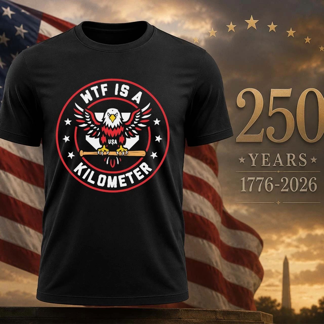 WTF Kilometer Patriotic American Eagle Baseball USA Flag Shirt