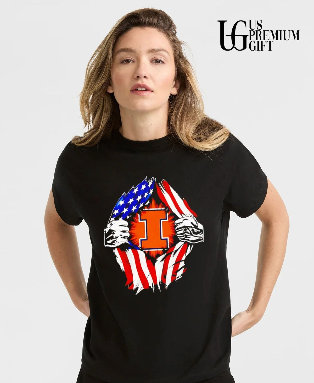 Illinois Fighting Illini inside me American flag logo shirt