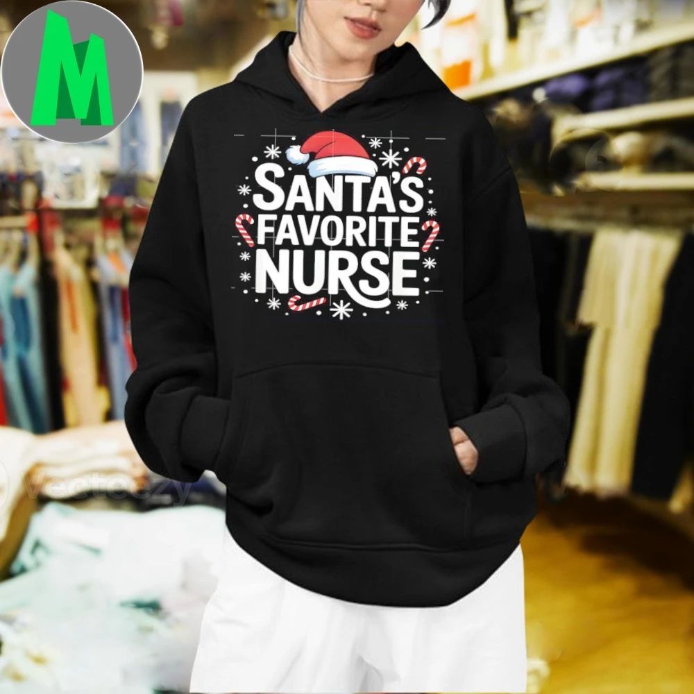 Santa’s Favorite Nurse Christmas Candy Canes Snowflakes Vibe Shirt