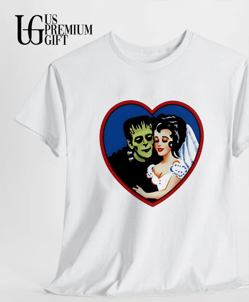 Frankenstein’s Monster and Bride of Frankenstein Romance Heart Halloween shirt