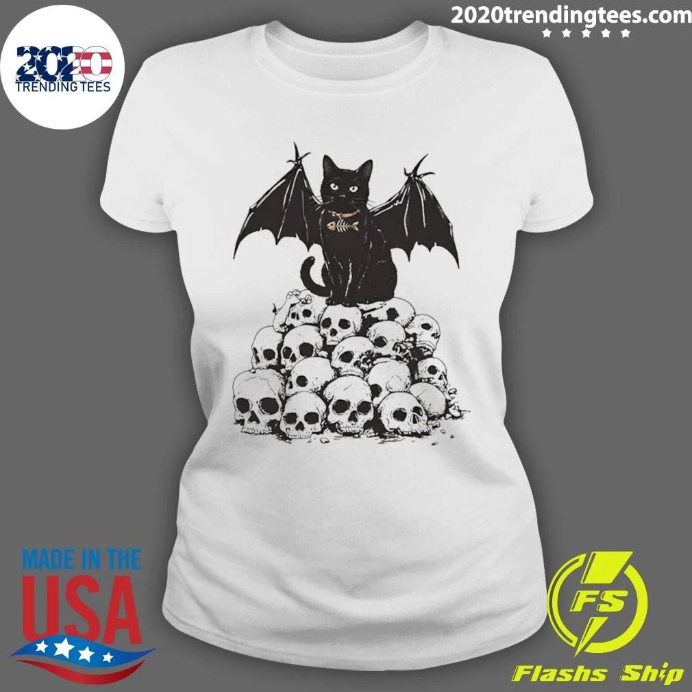 Black Bat Human Skulls Bone Fish Charm Shirt
