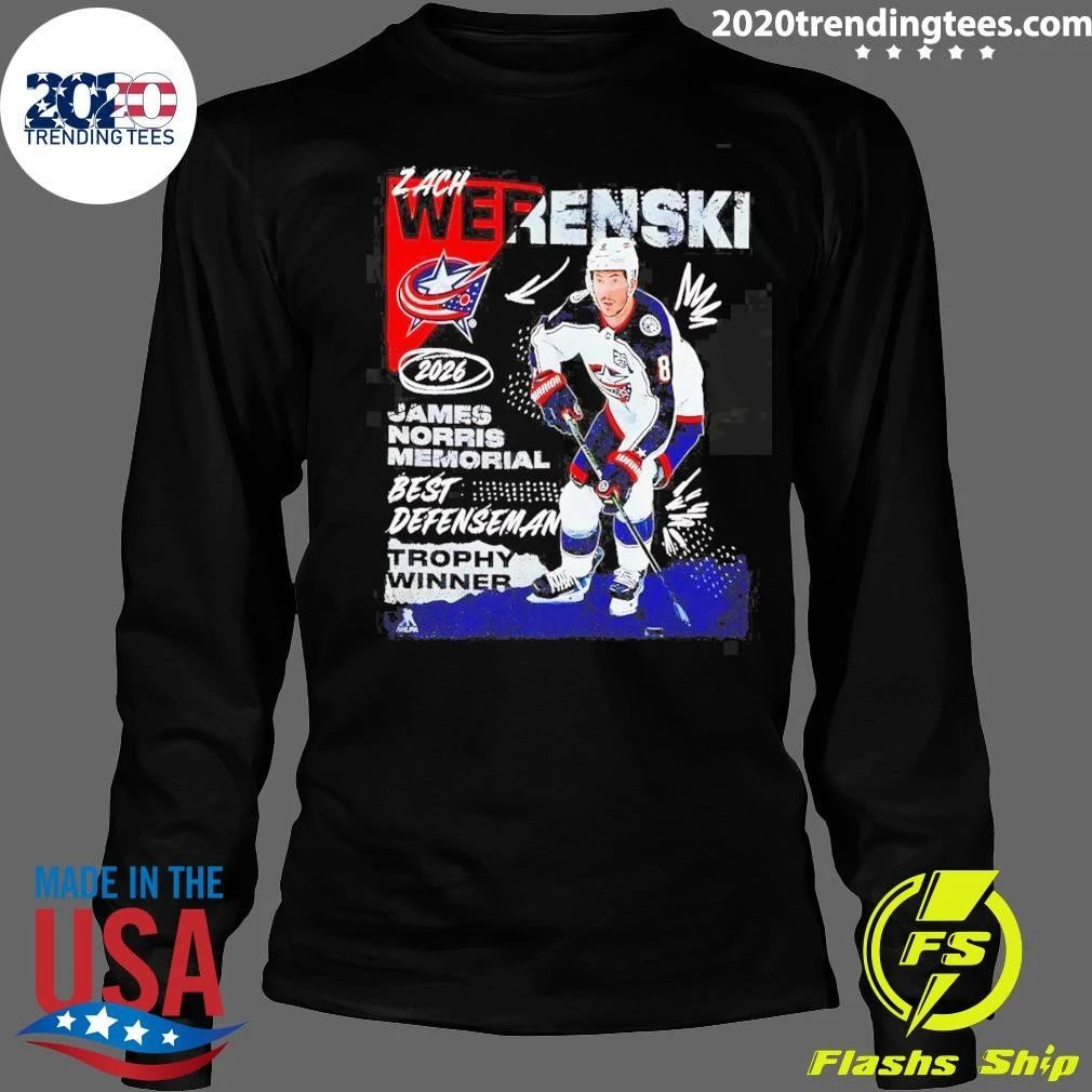 Zach Werenski Columbus Blue Jackets Fanatics Youth 2026 Norris Trophy Shirt