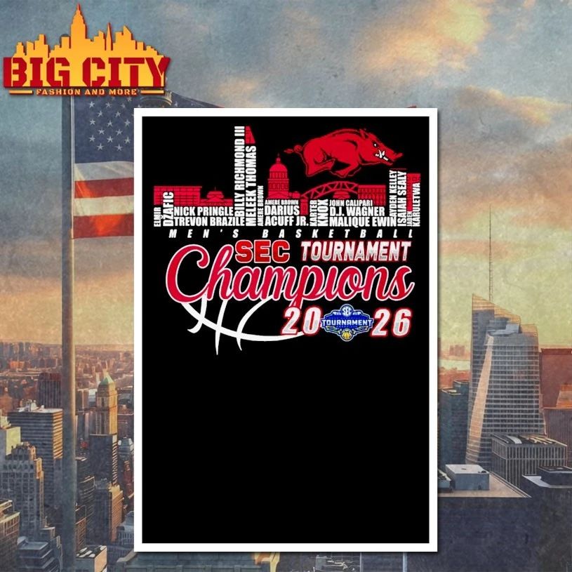 Arkansas Razorbacks men’s basketball 2026 sec tournament champions name sky line T-shirt
