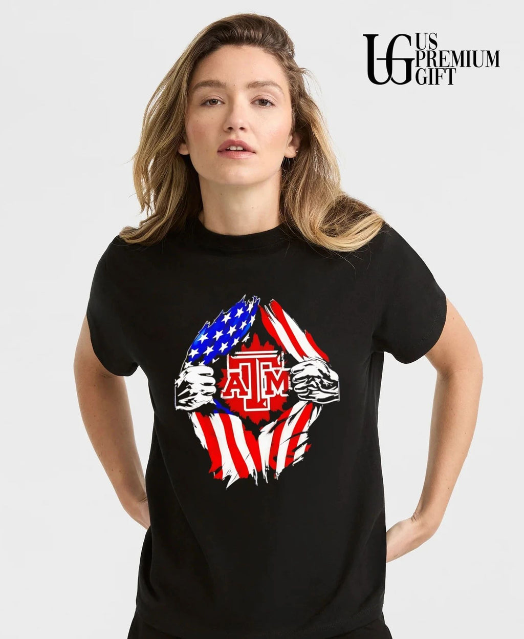 Texas A&M University inside me American flag logo shirt