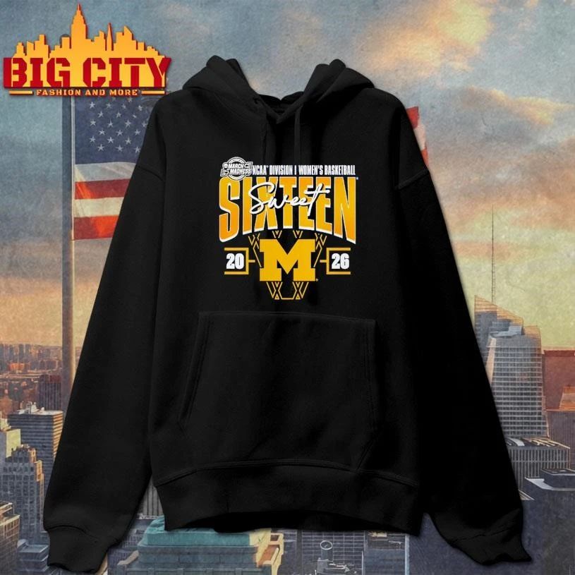 Michigan Wolverines Women’s 2026 NCAA Women’s Basketball Tournament March Madness Sweet 16 Court Graphic Shirt