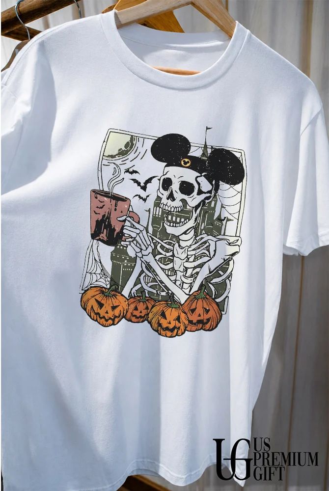 Spooky Skeleton Coffee and Pumpkins Halloween 2026 shirt