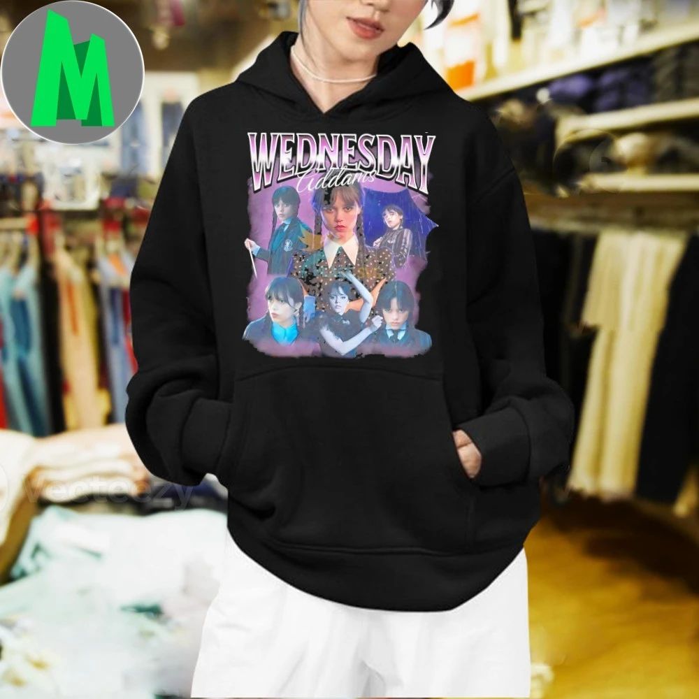 Wednesday Addams Season 2 Character Collage Gothic Purple Themed Shirt