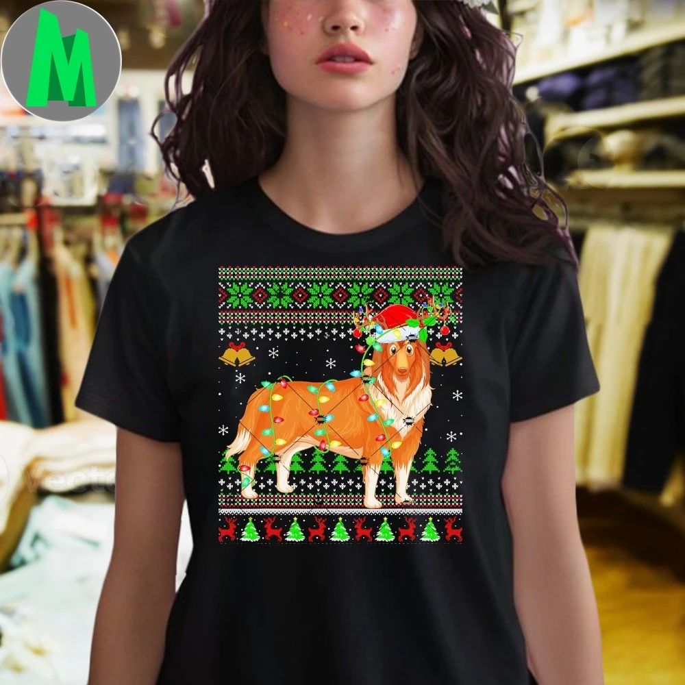 Rough Collie Dog Ugly Christmas Sweaters Holiday Santa Xmas Shirt