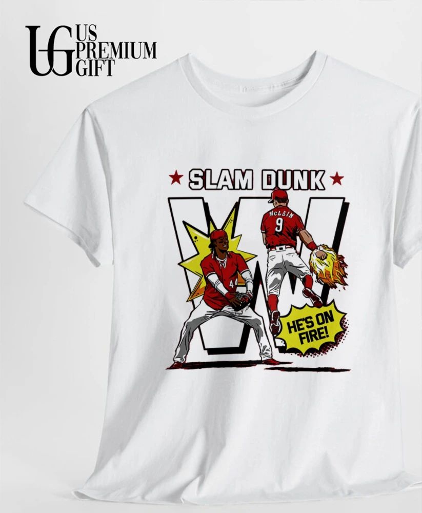 De La Cruz and McLain Slam Dunk Cincinnati Reds baseball He’s On Fire shirt