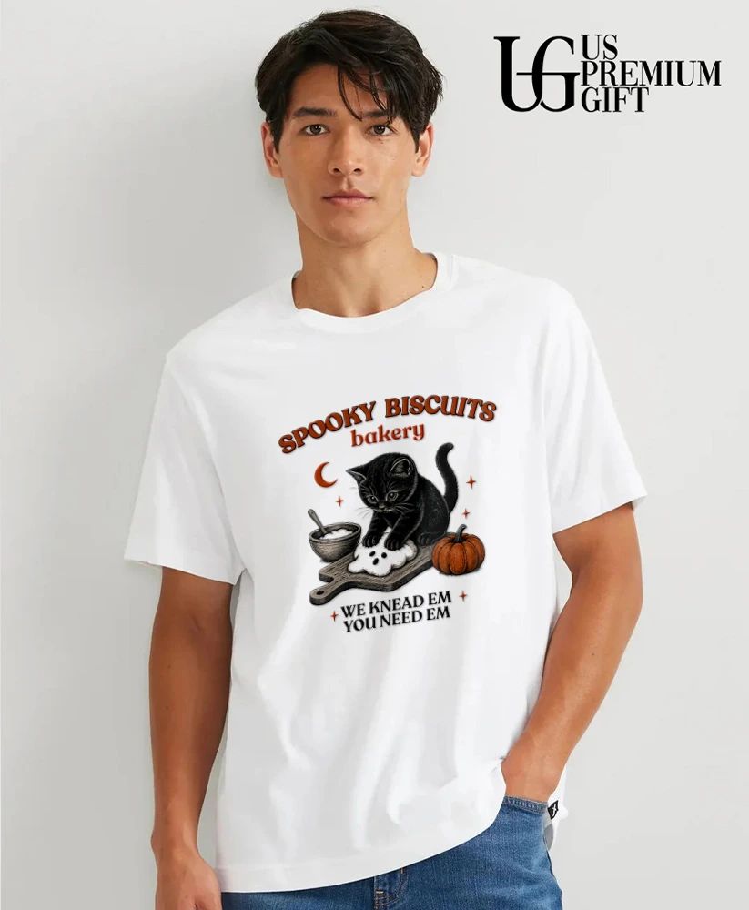 Black Cat Halloween spooky biscuits bakery we knead em you need em shirt