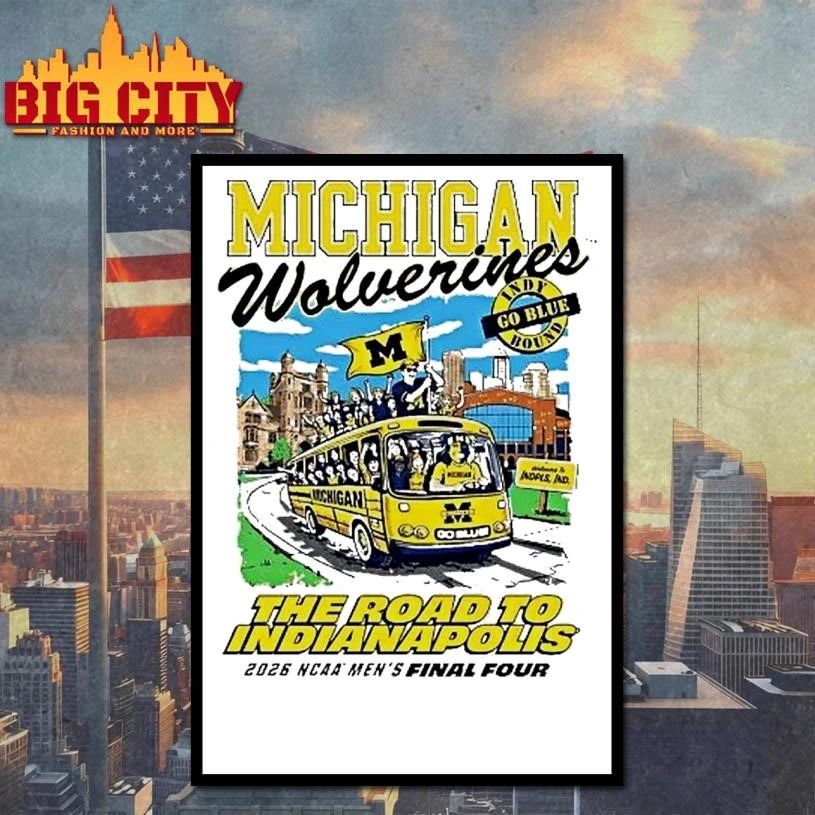 Michigan Wolverines 2026 Ncaa Mens Basketball Final Four Bound Bus The Road To The Indianapolis College Shirt