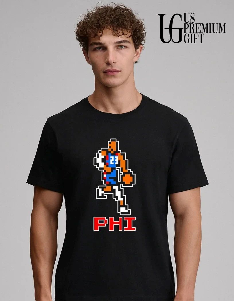 Philadelphia 76ers Phi 8 Bit Pixel art basketball player dribbling shirt